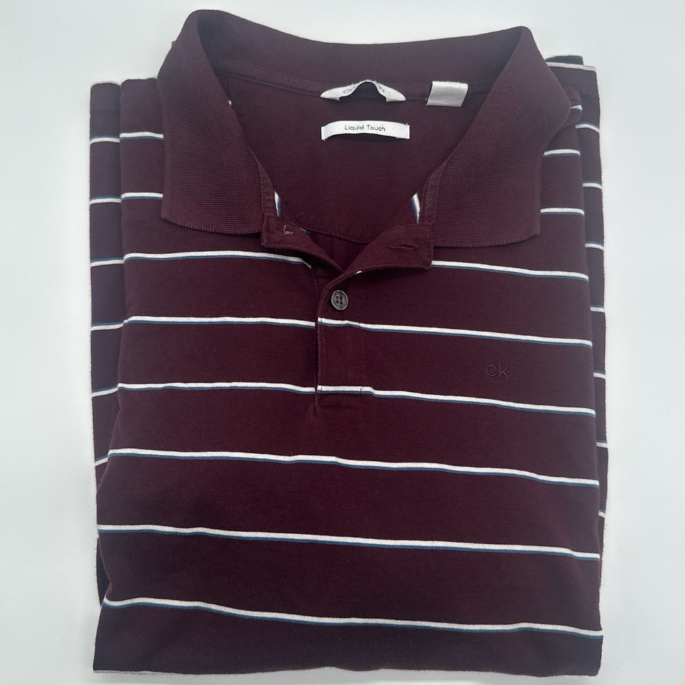 Calvin Klein Men's Burgundy Striped Polo Shirt